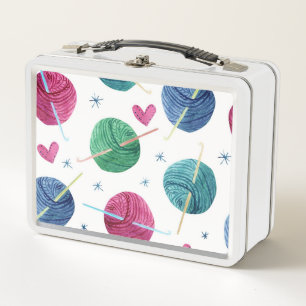 Lunch Box thème de tricot, aquarelle motif sans couture.