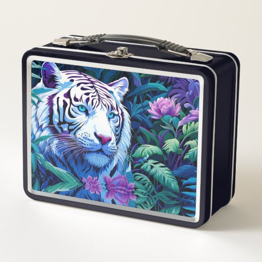 Lunch Box Tigre blanc en fleurs violettes (Devant)