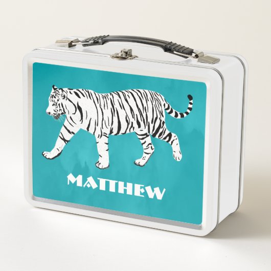 Lunch Box Tigre blanc, Turquoise, bleu turquoise Personnalis (Devant)