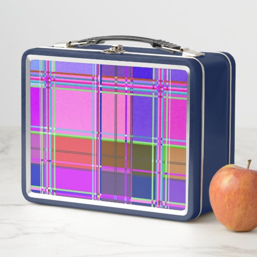 Lunch Box Tissu à carreaux rose motif Madras (En situation)