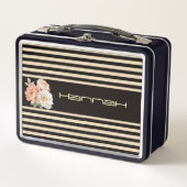 Lunch Box Top Brown avec rayures beiges Floral (Devant)