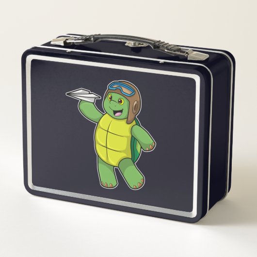 Lunch Box Tortue comme pilote avec avion en papier (Dos)