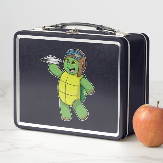 Lunch Box Tortue comme pilote avec avion en papier (En situation)