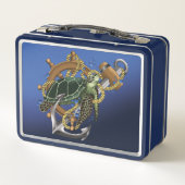 Lunch Box Tortue de mer nautique Ancre Roue de navire Bleu (Dos)