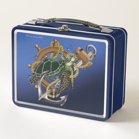 Lunch Box Tortue de mer nautique Ancre Roue de navire Bleu (Devant)