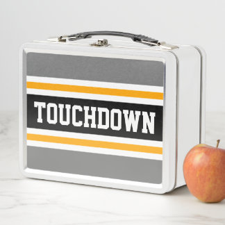 Lunch Box TOUCHDOWN Grey Yellow Black Sports Stripes