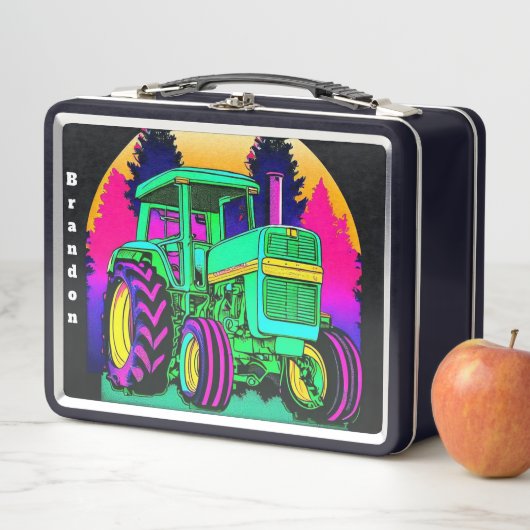 Lunch Box Tracteur agricole vert rétro (En situation)