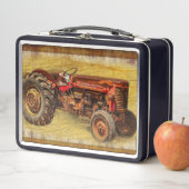 Lunch Box Tracteur rouge antique (En situation)