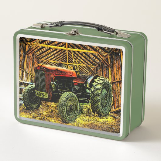 Lunch Box Tracteur rouge antique Grange rustique (Devant)
