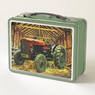 Lunch Box Tracteur rouge antique Grange rustique