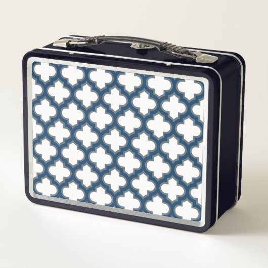 Lunch Box Trellis bleu blanc et marine, treillis, Quatrefoil (Dos)