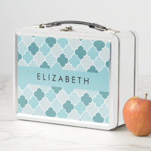 Lunch Box Trellis Bleu Marocain, Quatrefoil, Votre Nom