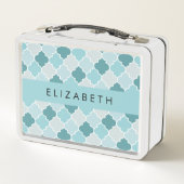 Lunch Box Trellis Bleu Marocain, Quatrefoil, Votre Nom (Dos)