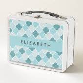 Lunch Box Trellis Bleu Marocain, Quatrefoil, Votre Nom (Devant)