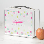 Lunch Box TRENDY mignon poka point confetti motif rose vert (En situation)