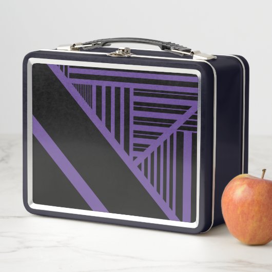 Lunch Box Triangle rayures en violet et noir (En situation)
