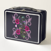 Lunch Box Triple Jour Noir Des Crânes Morts Roses Rose (Devant)