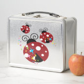 Lunch Box Trois coccinelle rouge et noire avec étoiles (En situation)