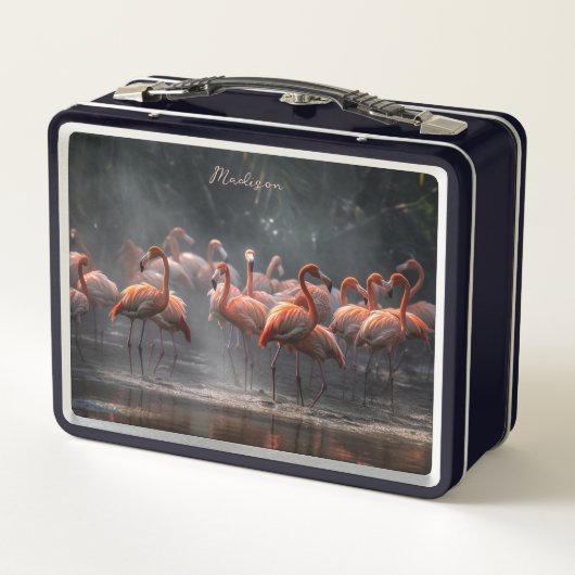 Lunch Box Tropical Flamingos custom name (Dos)
