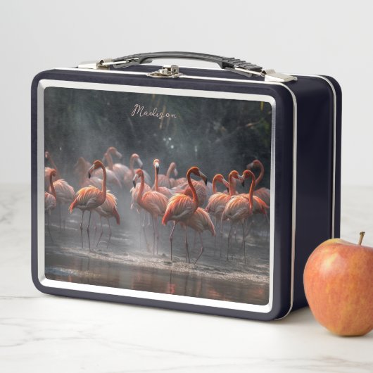 Lunch Box Tropical Flamingos custom name (En situation)