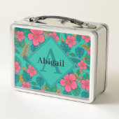 Lunch Box Tropical Hibiscus and Palm Leaf Pattern  (Dos)