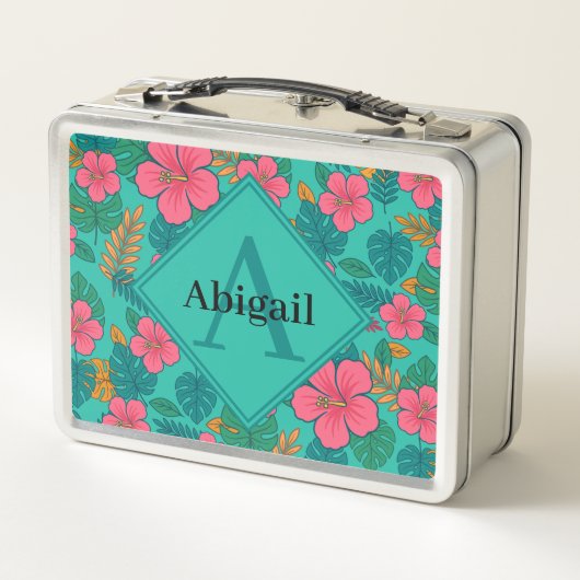 Lunch Box Tropical Hibiscus and Palm Leaf Pattern  (Dos)