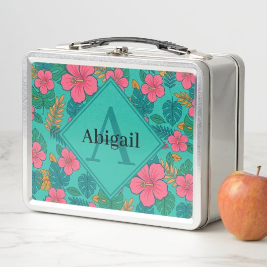 Lunch Box Tropical Hibiscus and Palm Leaf Pattern  (En situation)