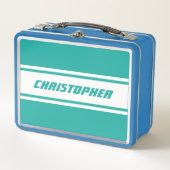 Lunch Box Turquoise Blanc Stripes Monogram Enfants Garçons B (Devant)