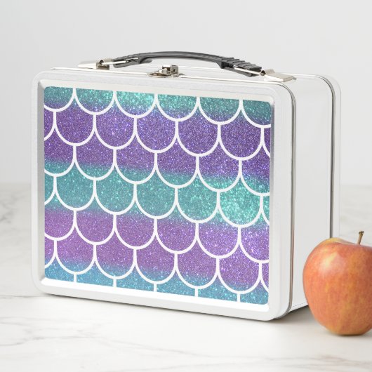 Lunch Box Turquoise Motif Parties scintillant  violet Sirène (En situation)