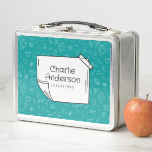 Lunch Box Turquoise Retour À L'École Icônes Boîte À Déjeuner
