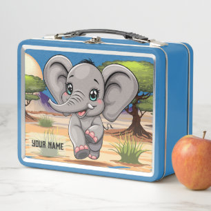 Lunch Box Un bébé éléphant qui sonne heureux dans la savane 