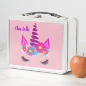 Lunch Box Unicorn Flowery Super mignon fille personnalisée (En situation)