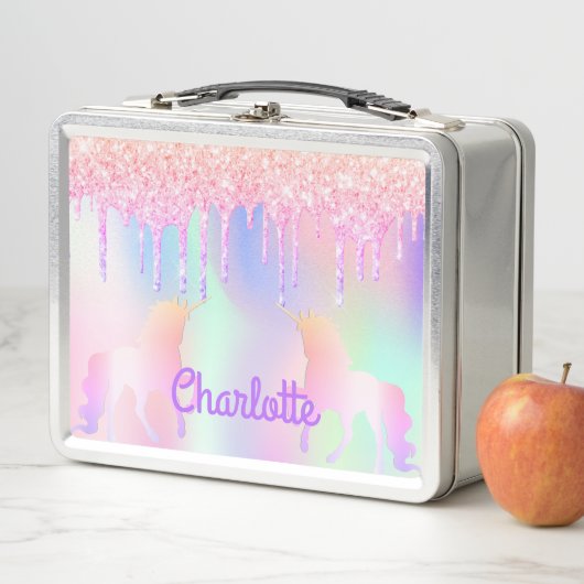 Lunch Box Unicorn rose parties scintillant gouttes brillant  (En situation)