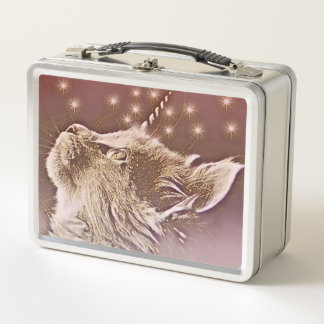 Lunch Box Unicorne Cat Caticorn rose et or