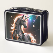Lunch Box Unicorne Noire avec Gold Mane Nom Personnalisé Scr (Dos)