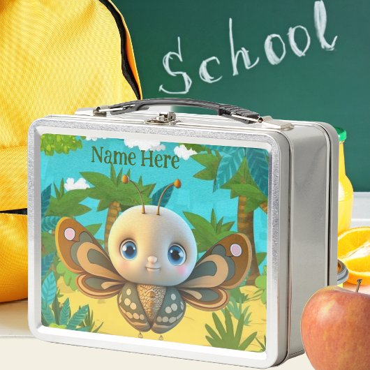 Lunch Box Unique Whimsical Boy Butterfly Cartoon Graphic