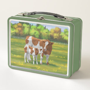Lunch Box Vache de Guernesey et veau mignon dans les pâturag