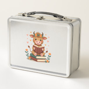 Lunch Box Vache des Highlands vintage lisant des livres Flor