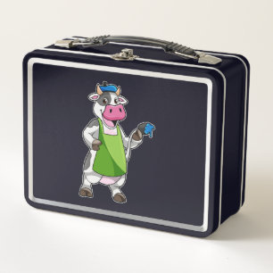 Lunch Box Vache en peintre avec peinture et tablier
