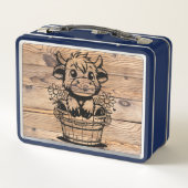 Lunch Box Vache Highland dans Bucket Blue/Faux (Dos)