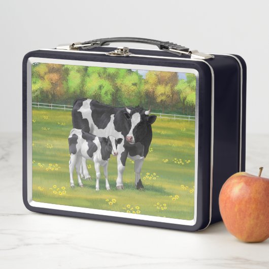Lunch Box Vache Holstein et veau mignon en pâturage d'été (En situation)
