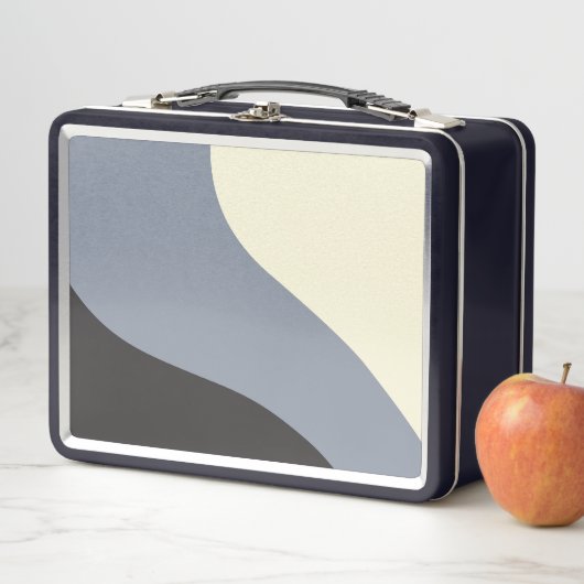 Lunch Box Vagues simples - Noir, Gris et Crème (En situation)