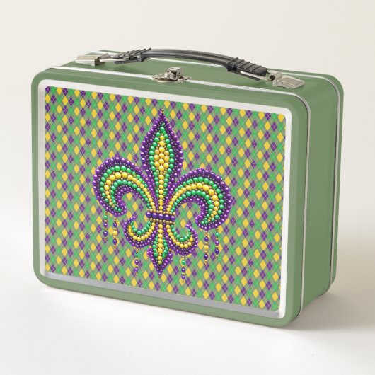 Lunch Box Vert jaune pourpre Mardi Gras fleur de lis (Devant)