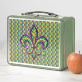 Lunch Box Vert jaune pourpre Mardi Gras fleur de lis (En situation)
