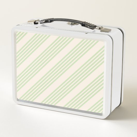 Lunch Box Vert pâle et beige cinq rayures motif (Dos)