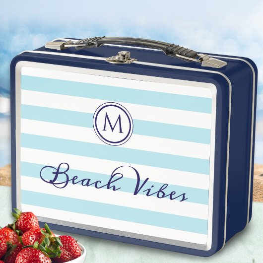 Lunch Box Vibes de Plage Bleu Clair et Rayures Blanches Mono