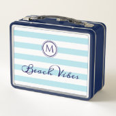 Lunch Box Vibes de Plage Bleu Clair et Rayures Blanches Mono (Dos)
