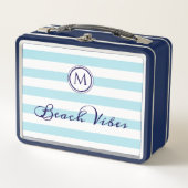 Lunch Box Vibes de Plage Bleu Clair et Rayures Blanches Mono (Devant)
