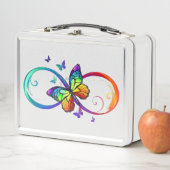 Lunch Box Vibrant infinity with rainbow butterfly on black (En situation)