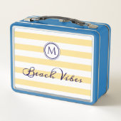Lunch Box Vibrations de Plage Jaune Blanc Rayé Chic Monogram (Dos)